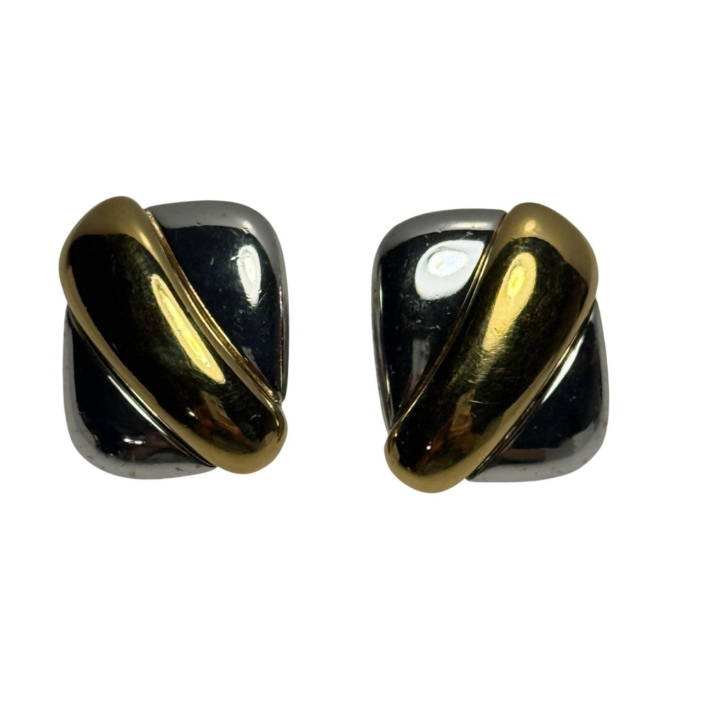 Monet Clip-On Stud Earrings Gold Silver Tone‎ Asymmetrical Chunky Bold Statement